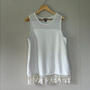 Jason Wu White Sleeveless knit Fringe Top XL